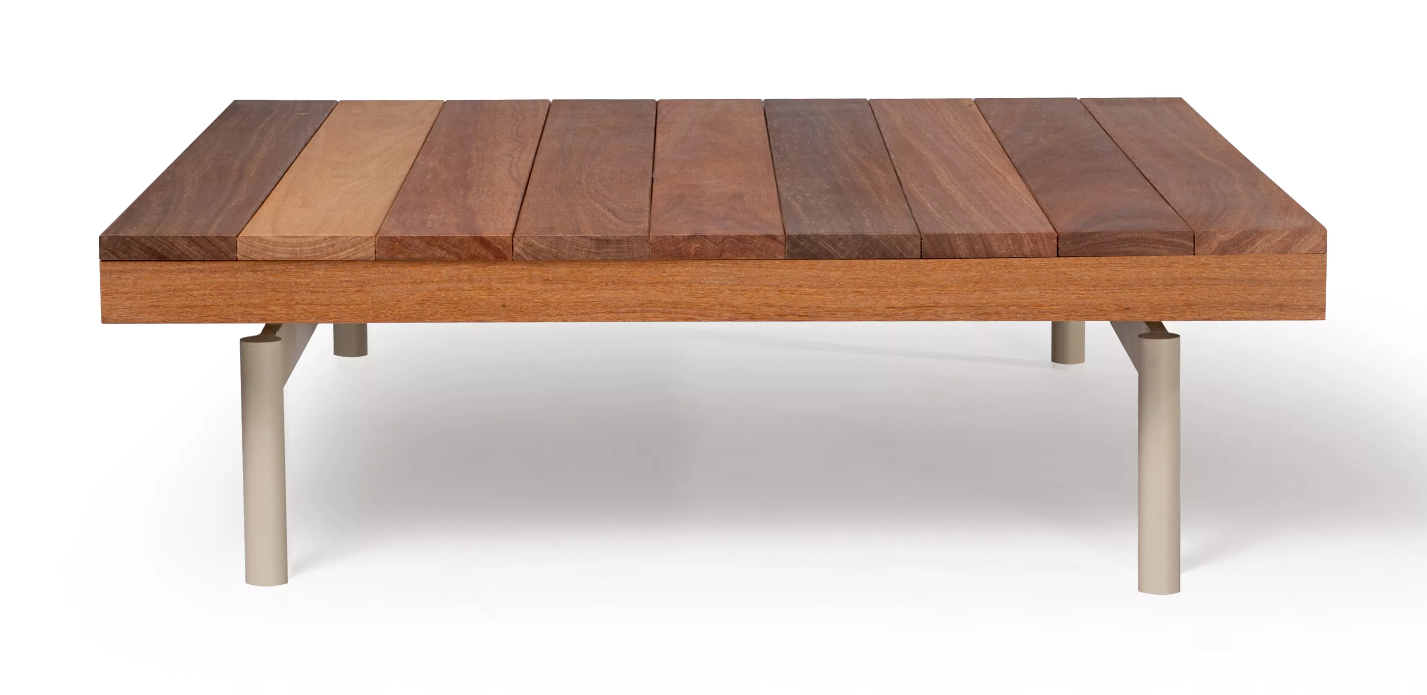 Mesa de Centro Pilotis Quadrada Tampo em Madeira - Baixa