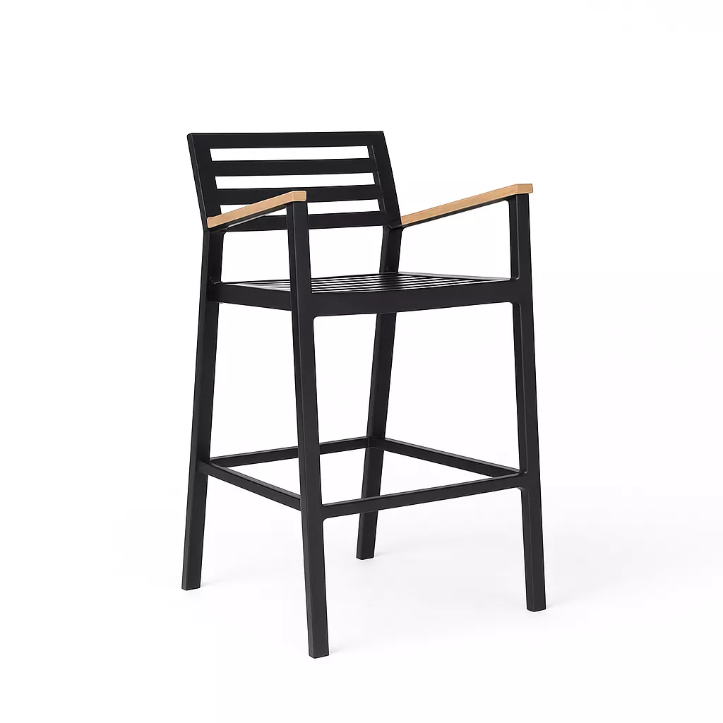Banqueta Troya Com Braço Com Detalhe Em Madeira